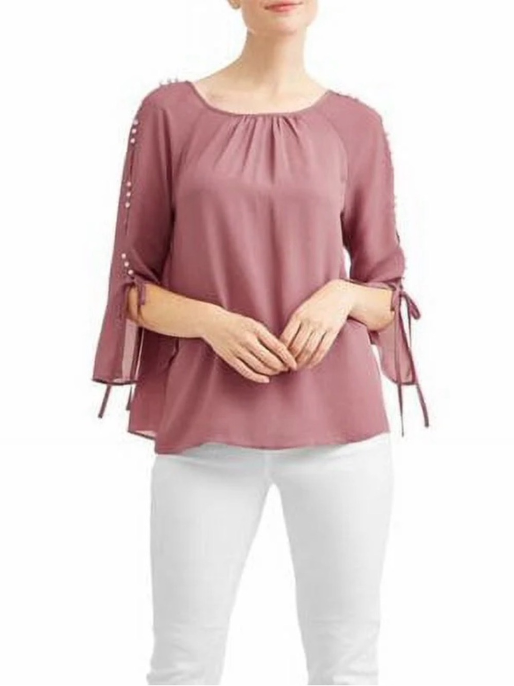 Zac & Rachel Woman Pearl Sleeve Tie Flora Berry Pink Blouse Plus 3X Chic